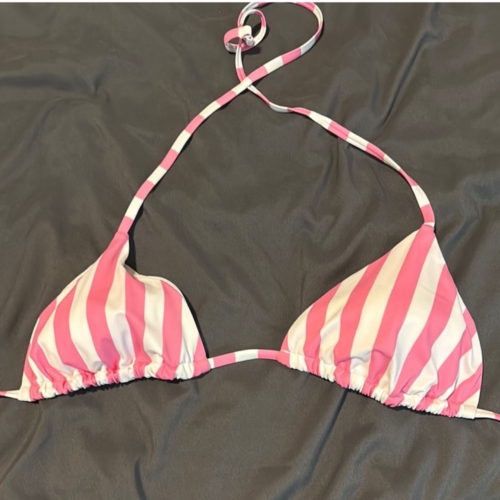 Victoria’s Secret pink and white striped bikini top
